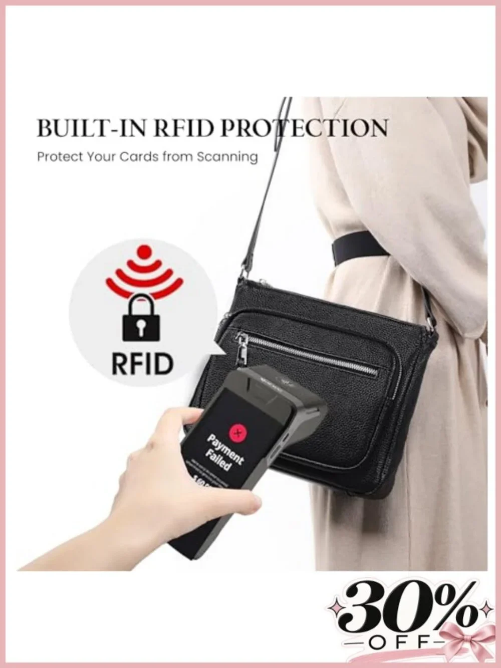 Genuine Leather Crossbody Bag RFID Anti Theft Wallet Adjustable Strap Small